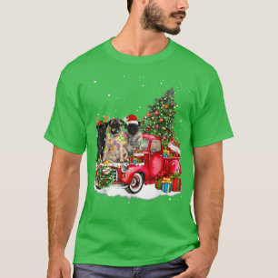 3匹のプグ トラック クリスマス ライト ツリー トナカイ サンタ Xmas Tシャツ