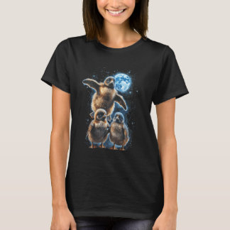 3匹のペンギンと月パロディ動物の面白画像 3匹の狼 Tシャツ
