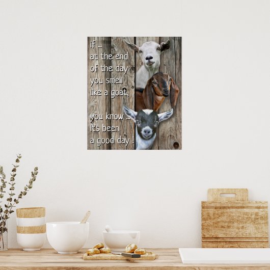 3匹のヤギポートレート – ヤギみたいに可愛い匂い ポスター (キッチン)