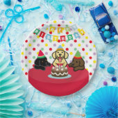 3匹のラブラドールの子犬の漫画の誕生日 ペーパープレート (パーティー)