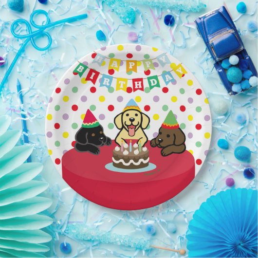 3匹のラブラドールの子犬の漫画の誕生日 ペーパープレート (パーティー)