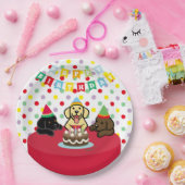 3匹のラブラドールの子犬の漫画の誕生日 ペーパープレート (パーティー)