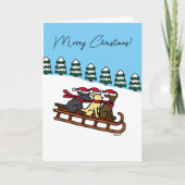 3匹のラブラドール スレッドスライディング 雪景色 シーズンカード (正面)