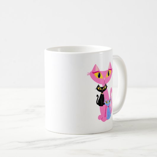3匹のレトロ猫かわいいイラストレーション コーヒーマグカップ (正面右)