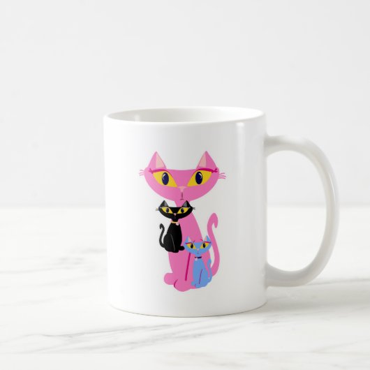 3匹のレトロ猫かわいいイラストレーション コーヒーマグカップ (右)