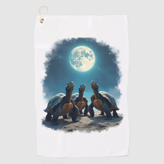 3匹の亀が月の野生動物マウンテントゥールで吠える ゴルフタオル (正面)