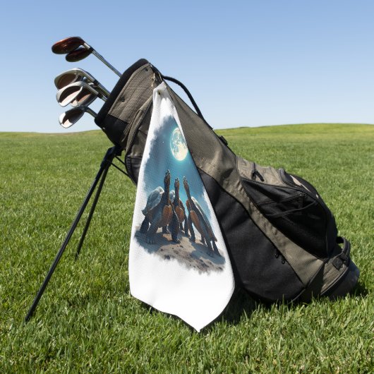 3匹の亀が月の野生動物マウンテントゥールで吠える ゴルフタオル (グリーン)