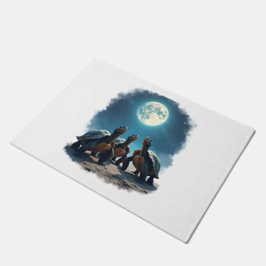 3匹の亀が月の野生動物マウンテントゥールで吠える ドアマット (アングル)