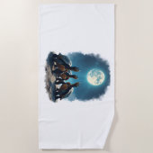 3匹の亀が月の野生動物マウンテントゥールで吠える ビーチタオル (正面)