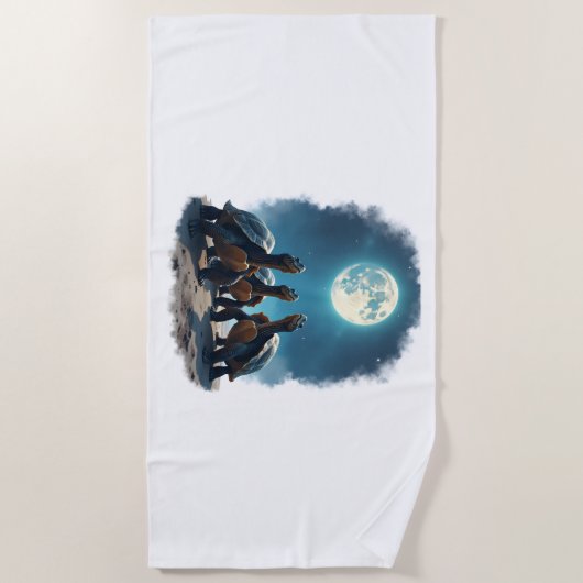 3匹の亀が月の野生動物マウンテントゥールで吠える ビーチタオル (正面)