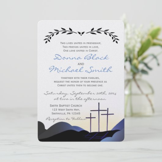 3匹の十字の宗教結婚式招待状 招待状 (スタンド正面)