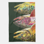 3匹の大型マス用フライ釣り キッチンタオル (縦)