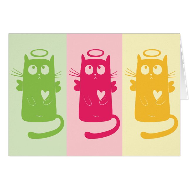 3匹の天使の猫の空白メモカード (正面横)