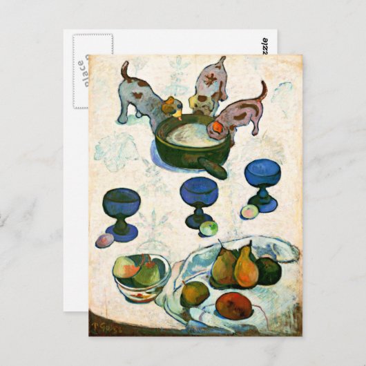 3匹の子犬たちとの静物詩，ポール・ゴーギャン ポストカード (正面/裏面)