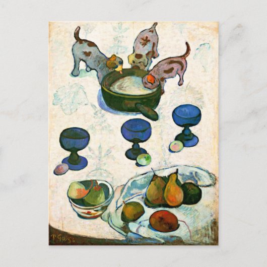 3匹の子犬たちとの静物詩,ポール・ゴーギャン ポストカード (正面)