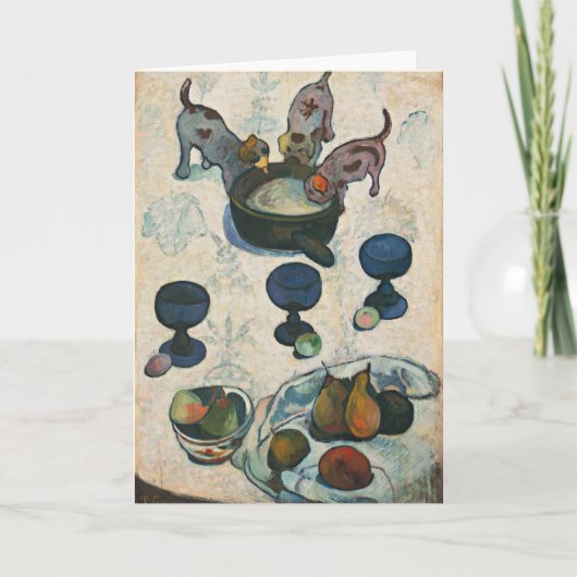 3匹の子犬と一緒に生きる | ポール・ゴーギン カード (正面)