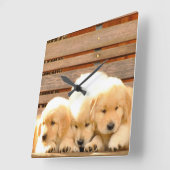 3匹の子犬の時計 スクエア壁時計 (傾斜)