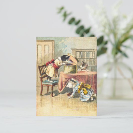 3匹の子猫と出会うミトンたちを探す ポストカード (スタンド正面)