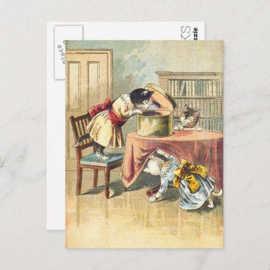 3匹の子猫と出会うミトンたちを探す ポストカード (正面/裏面)