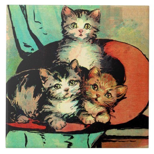 3匹の子猫 タイル (正面)