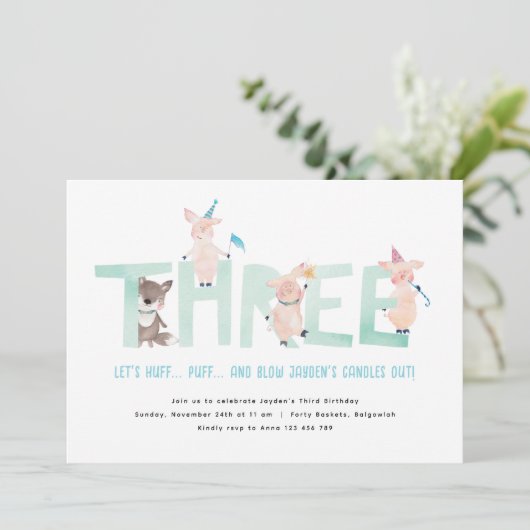 3匹の子豚と悪い狼, 男の子の3歳誕生日パーティー 招待状 (スタンド正面)