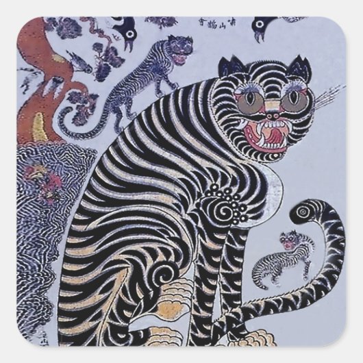 3匹の子連れの韓国のタイガー・ミンファ スクエアシール (正面)