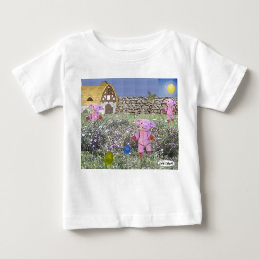 3匹の小さいブタの乳児のワイシャツ ベビーTシャツ (正面)
