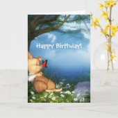 3匹の小さいブタの夢みる人のバースデー・カード カード (黄色い花)