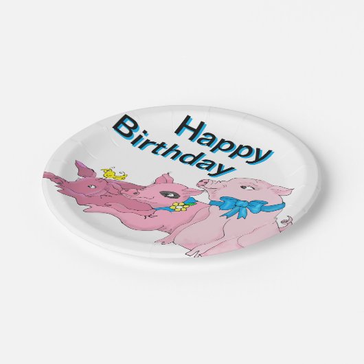 3匹の小さいブタの誕生日 ペーパープレート (アングル)