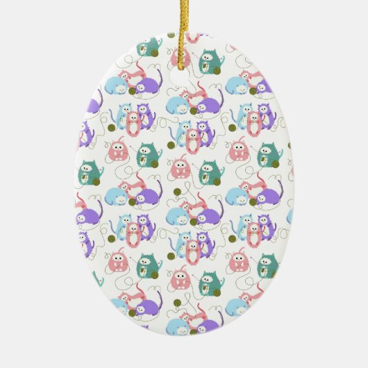 3匹の小さい子ネコの編むこと! セラミックオーナメント (正面)