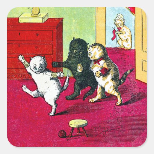 3匹の小さい子ネコ スクエアシール (正面)