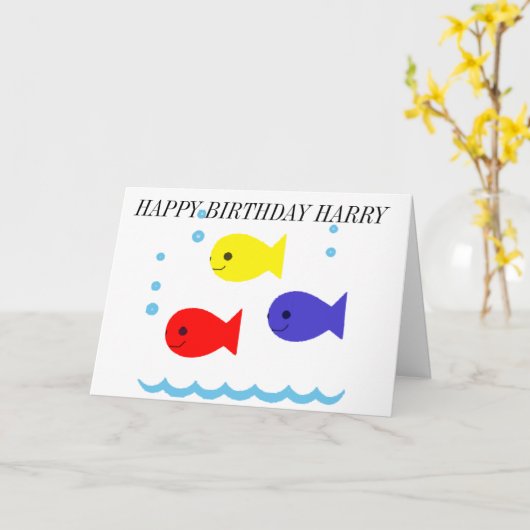 3匹の小さい魚のバースデー・カード カード (黄色い花)