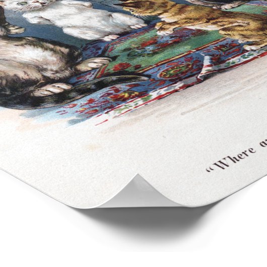 3匹の小さな子猫と母のルイス・ワイン ポスター (角)