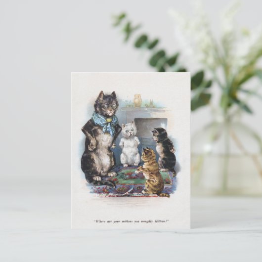 3匹の小さな子猫と母のルイス・ワイン ポストカード (スタンド正面)