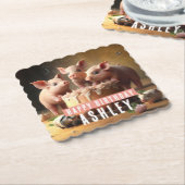 3匹の小さな豚お誕生日ケーキ ペーパーコースター (アングル)