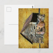 3匹の小さな豚が納屋で雪素朴を眺めている ポストカード (正面/裏面)