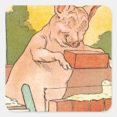 3匹の小さな豚:家を建てるレンガ スクエアシール (正面)