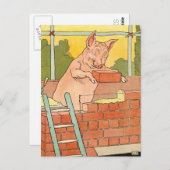 3匹の小さな豚:家を建てるレンガ ポストカード (正面/裏面)