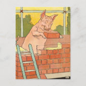 3匹の小さな豚:家を建てるレンガ ポストカード (正面)