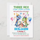 3匹の恐竜のキュートな誕生日パーティー 招待状 (正面)