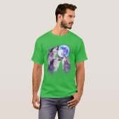3匹の灰色の狼が月に吠える スペースG Tシャツ (正面フル)