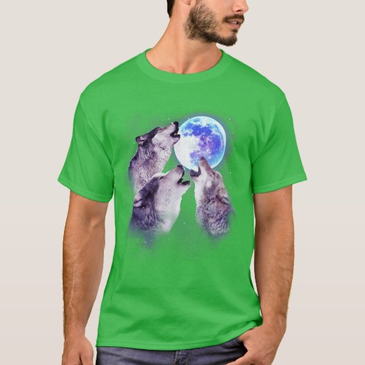 3匹の灰色の狼が月に吠える スペースG Tシャツ (正面)