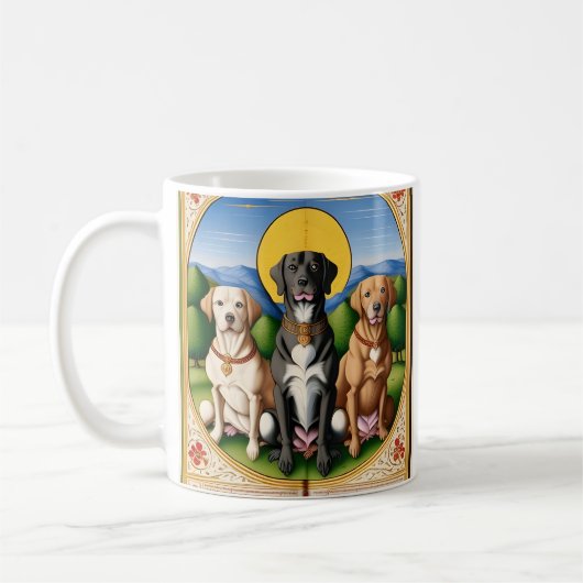 3匹の犬のマグカップ  コーヒーマグカップ (左)