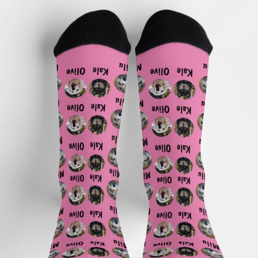 3匹の犬3名パーソナライズされたピンク色の犬の写真 ソックス (上部)