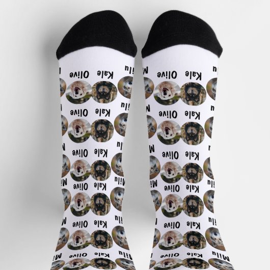 3匹の犬3名パーソナライズされた白の犬の写真 ソックス (上部)