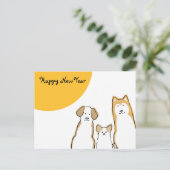 3匹の犬 年賀状(横) 黄色丸 シーズンポストカード (スタンド正面)