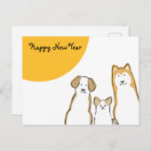 3匹の犬 年賀状(横) 黄色丸 シーズンポストカード (正面/裏面)