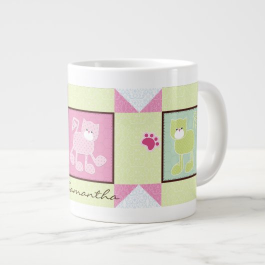 3匹の猫がジャンやめボマグをブロック ジャンボコーヒーマグカップ (正面右)