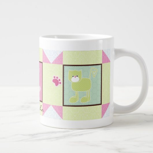 3匹の猫がジャンやめボマグをブロック ジャンボコーヒーマグカップ (右)