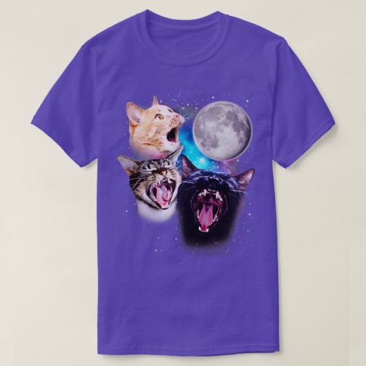 3匹の猫が月に吠える Tシャツ (デザイン正面)